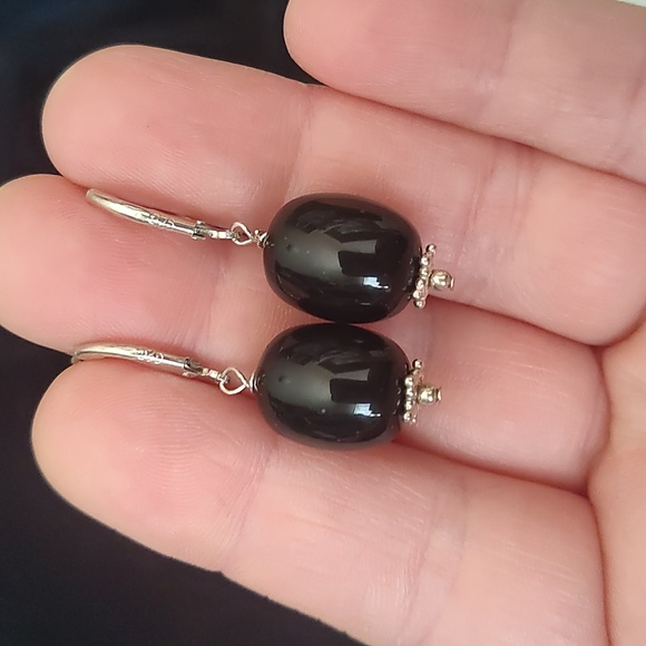 Necklace and earrings set, onyx and 925,17 inches - Picture 8 of 9